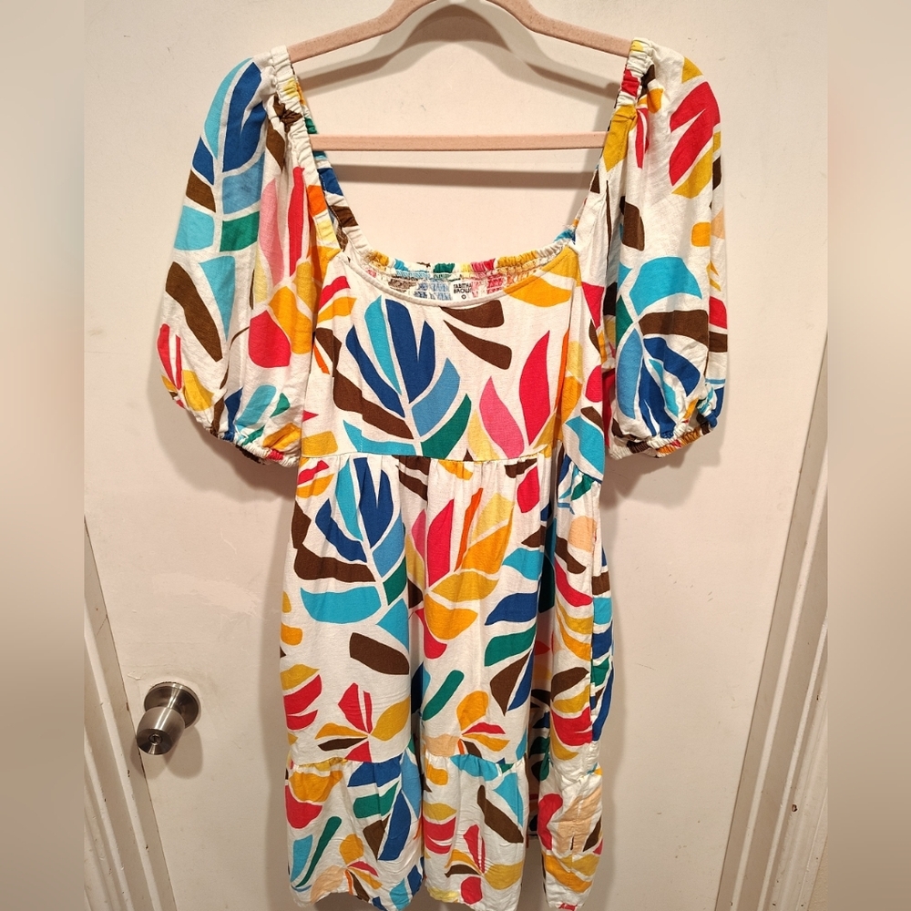 Tabitha Brown Target Colorful Botanical Floral Linen Blend Milkmaid Dress Sz L